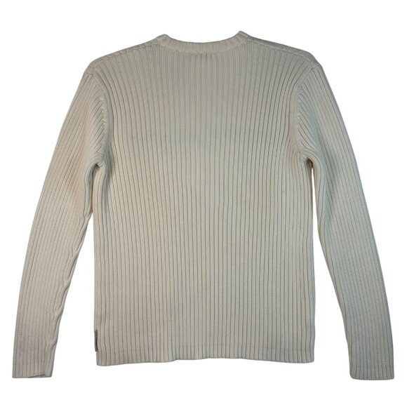 VTG DKNY Jeans Ribbed Knit Sweater L Off White 100% Cotton Japan Preppy Warm EUC - Picture 2 of 13